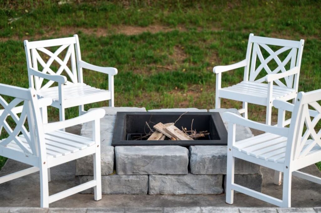 Fire pit in an outdoor living space in New Jersey